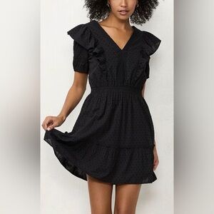 LC Lauren Conrad Black Eyelet V-Neck Ruffle Mini Dress